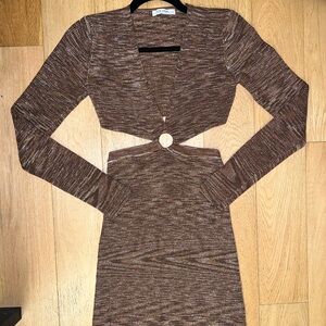 12th Tribe Brown Cut out, Long Sleeve Midi Dress